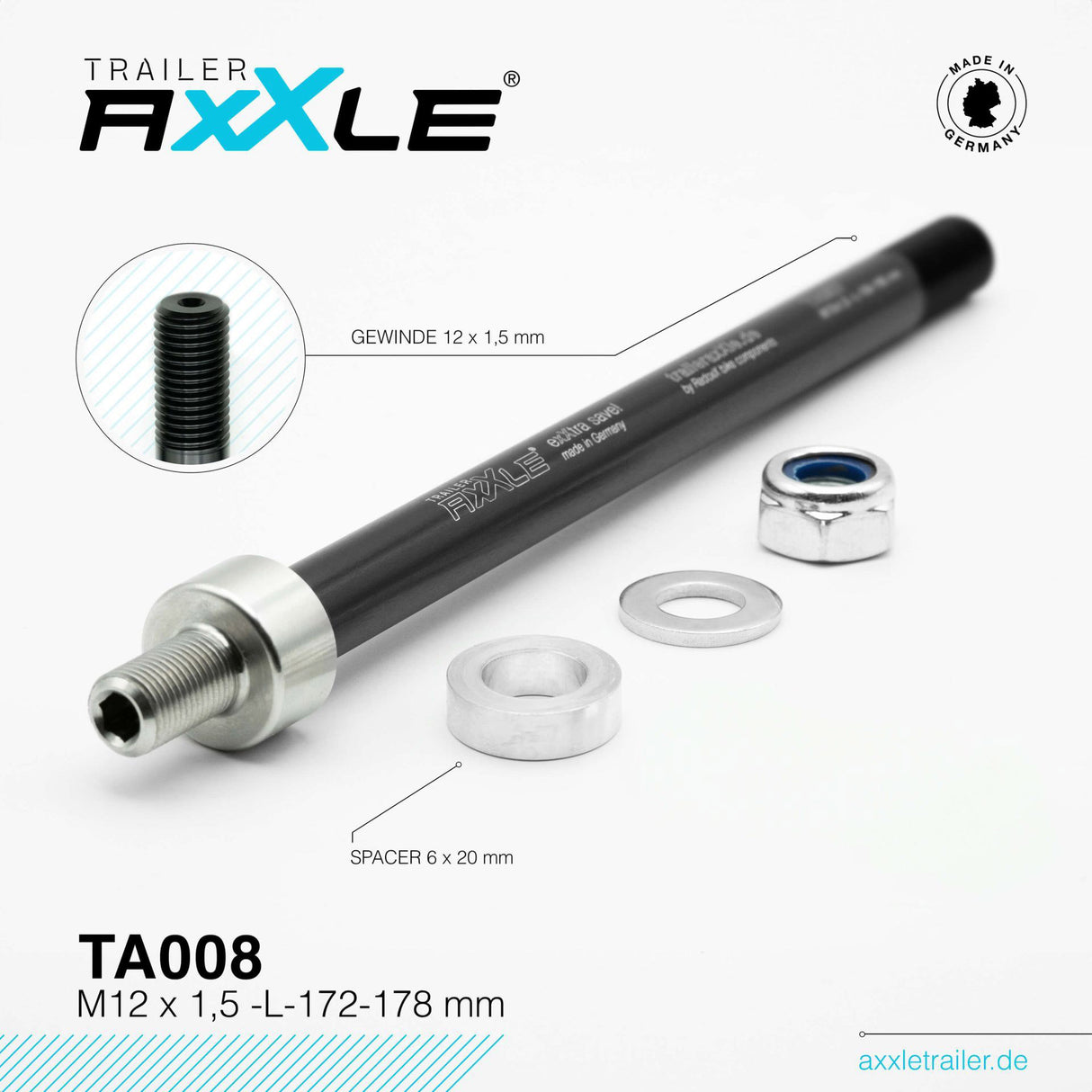 Bobike radoxx steekas voor trailer m12x1,50 172-178mm