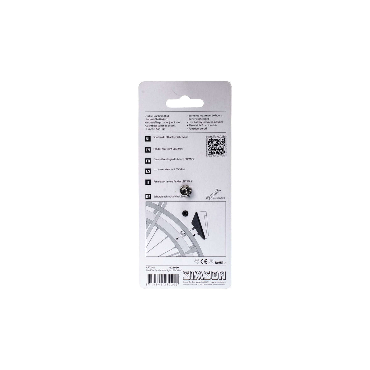 achterlicht Mini batterij spatbord rood