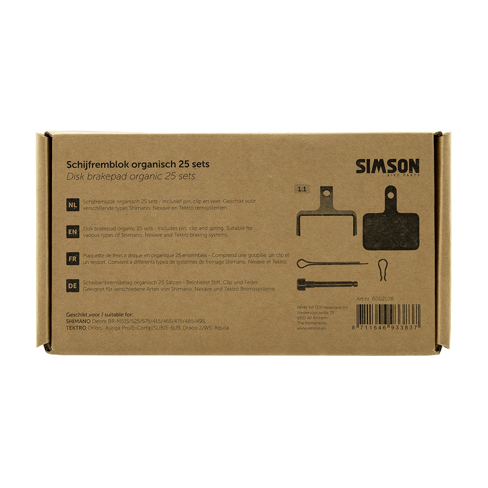 Simson schijfremblok organisch shimano tektro bulk (25 sets)