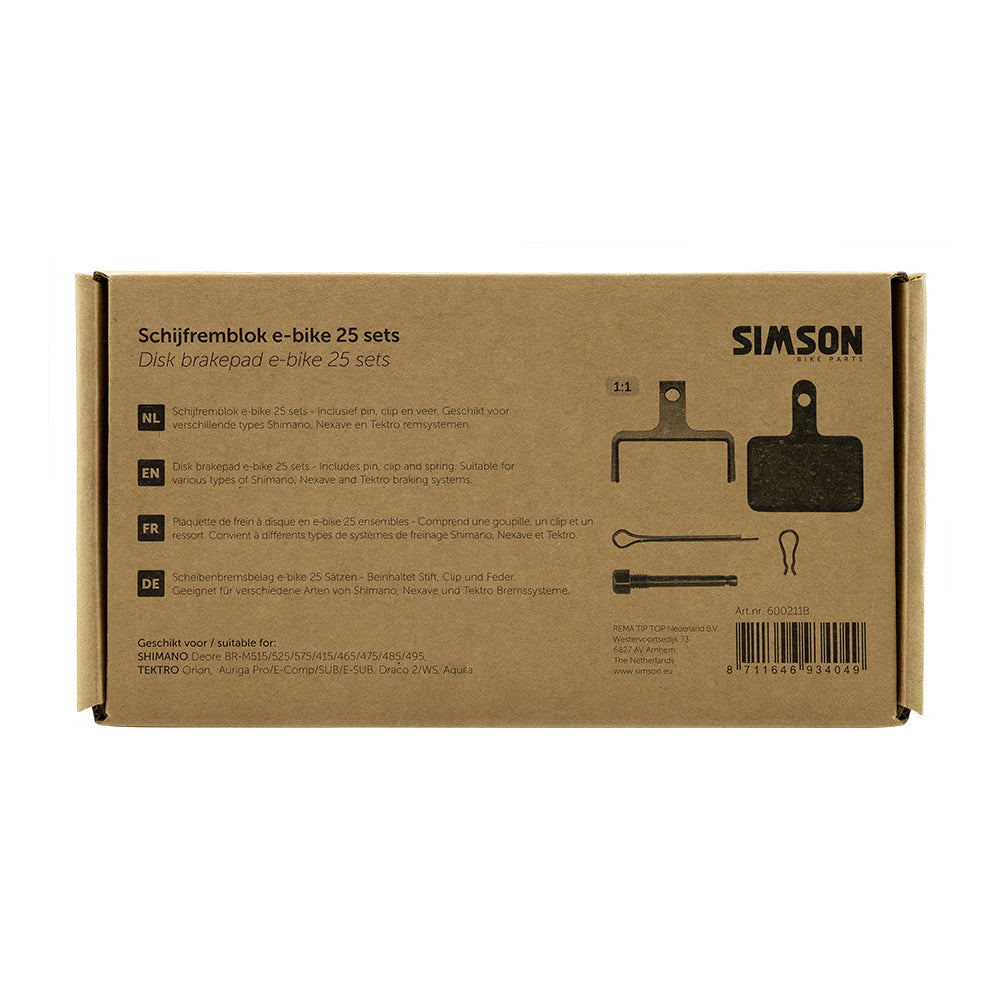Simson schijfremblok e-bike shimano tektro bulk (25 sets)