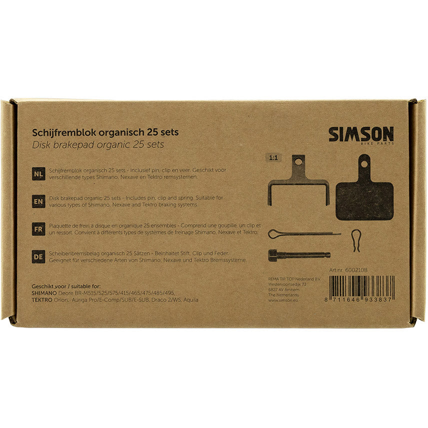 Simson schijfremblok organisch shimano tektro bulk (25 sets)