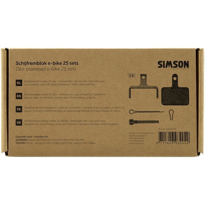 Simson schijfremblok e-bike shimano tektro bulk (25 sets)