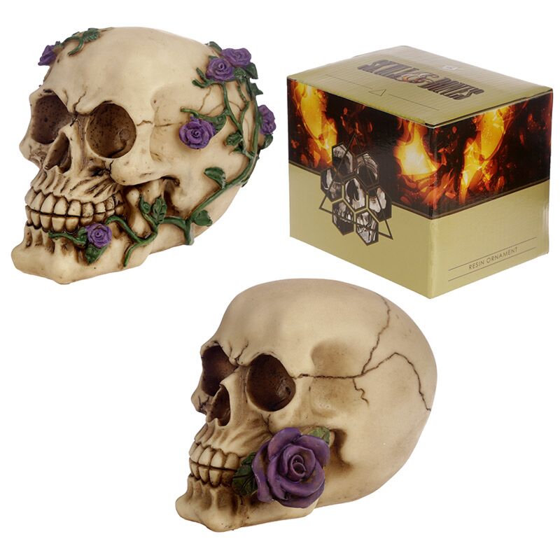 Schedel beenderen met paarse rozen woonaccessoire