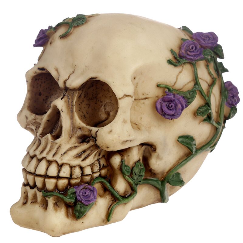 Schedel beenderen met paarse rozen woonaccessoire