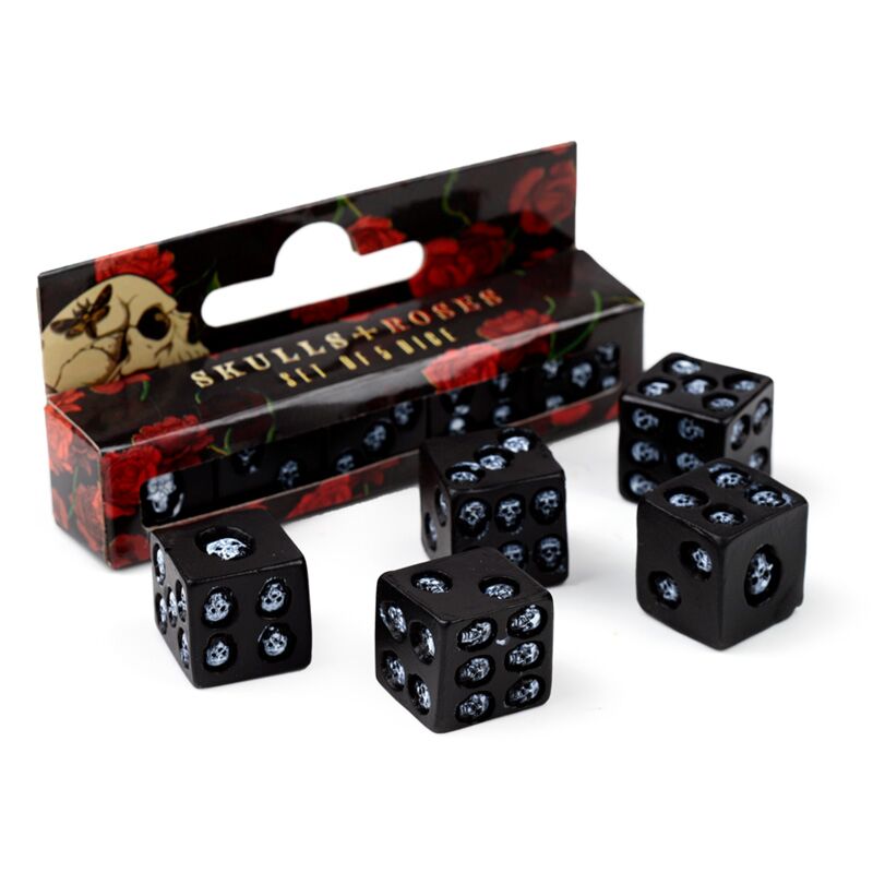Zwarte schedel dobbelstenen set van 5