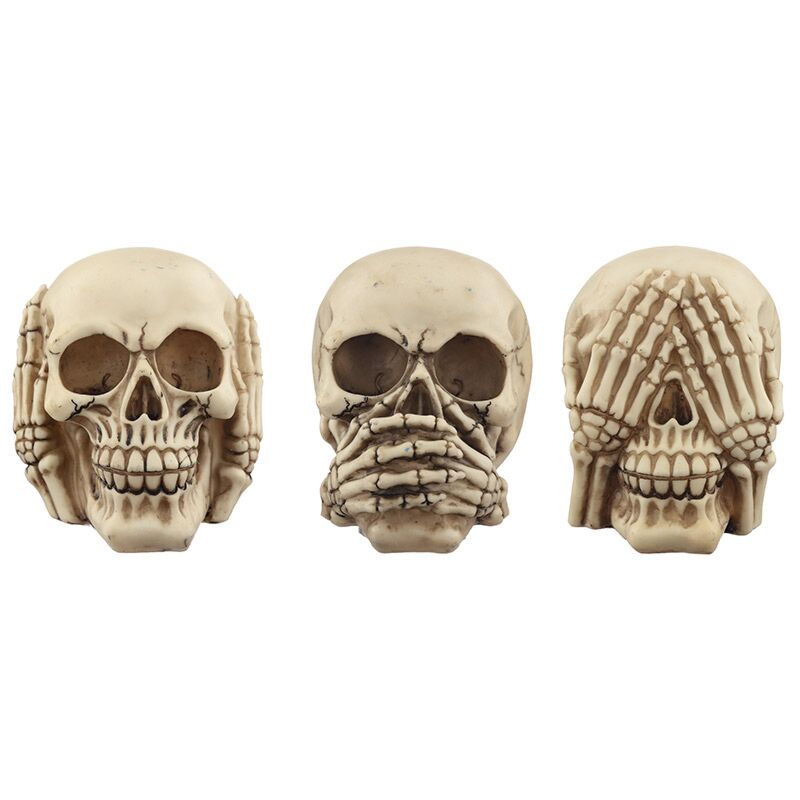 Set van 3 schedels horen zien zwijgen woonaccessoire