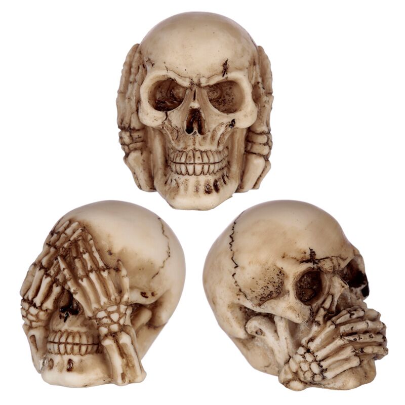 Set van 3 horen zien zwijgen schedels small woonaccessoire