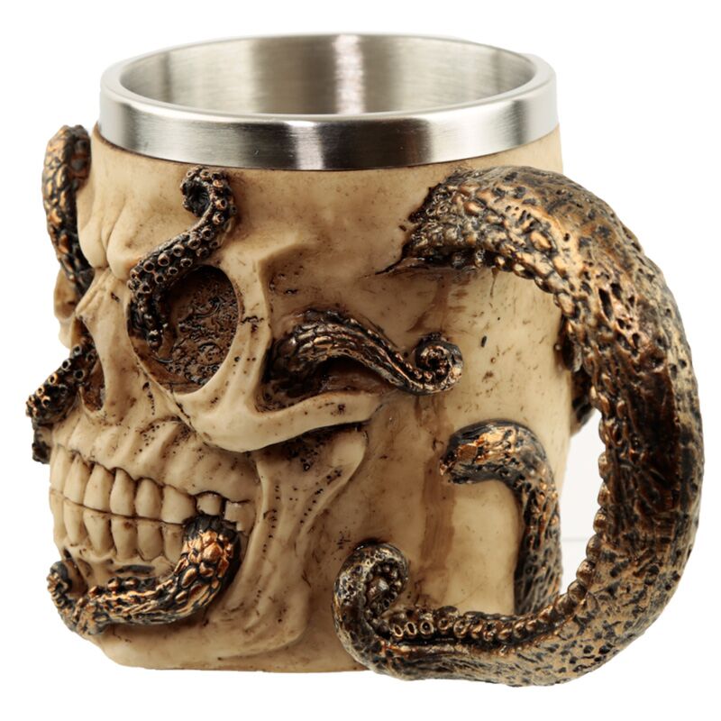 Bronskleurige octopus schedel decoratieve kroes