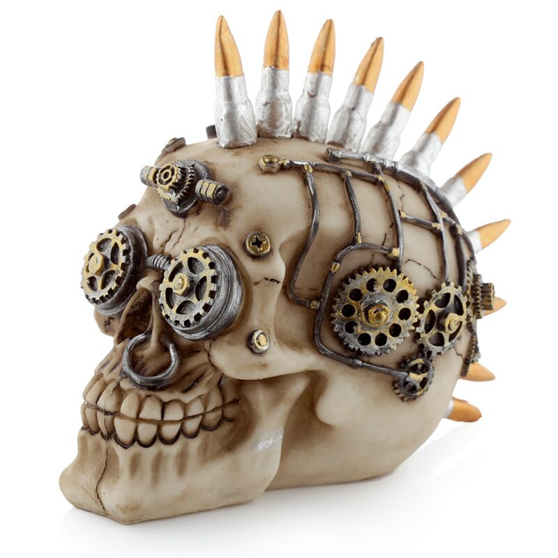 Steam punk stijl schedel met kogel mohican woonaccessoire