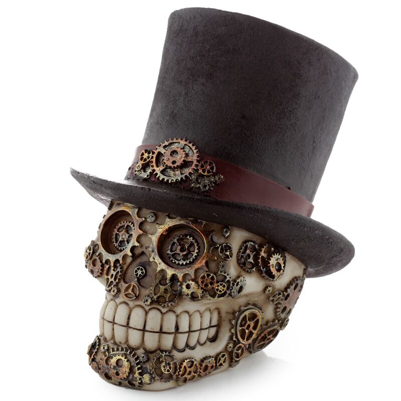 Steam punk stijl schedel met hoge hoed woonaccessoire