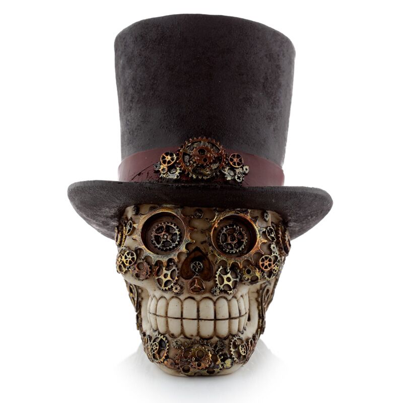 Steam punk stijl schedel met hoge hoed woonaccessoire