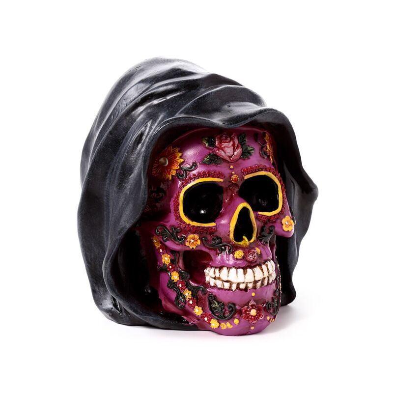 Day of the dead paarse schedel met kap