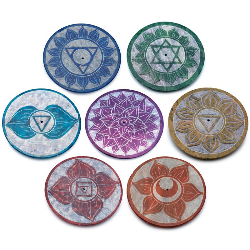 Zeepsteen chakra ronde wierookhouder