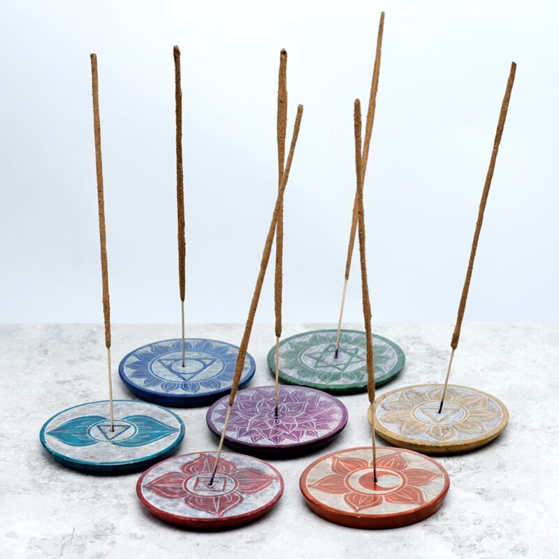 Zeepsteen chakra ronde wierookhouder