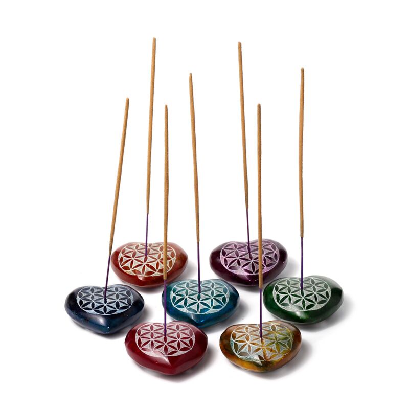 Zeepsteen chakra hart flower of life wierookstokjes houder