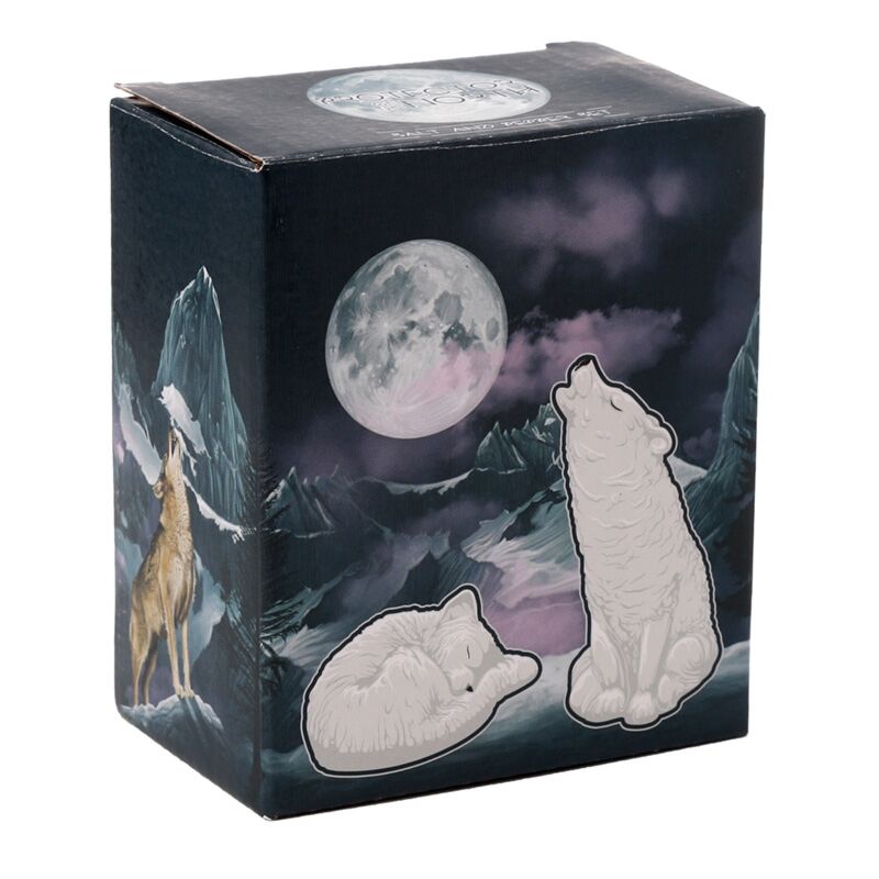 Witte wolf keramiek peper- en zoutstel