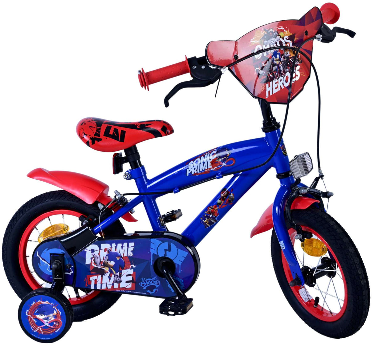 Sonic prime kinderfiets - jongens - 12 inch - blauw rood - twee handremmen