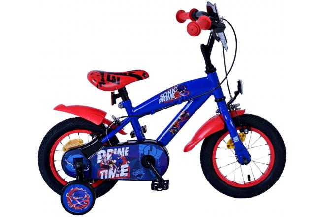 Sonic prime kinderfiets - jongens - 12 inch - blauw rood - twee handremmen