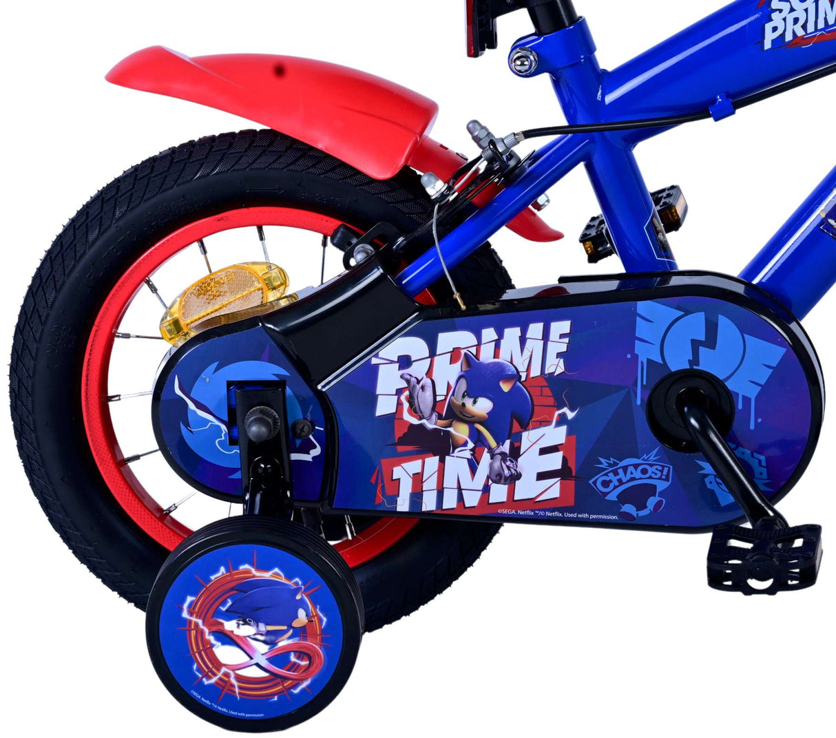 Sonic prime kinderfiets - jongens - 12 inch - blauw rood - twee handremmen