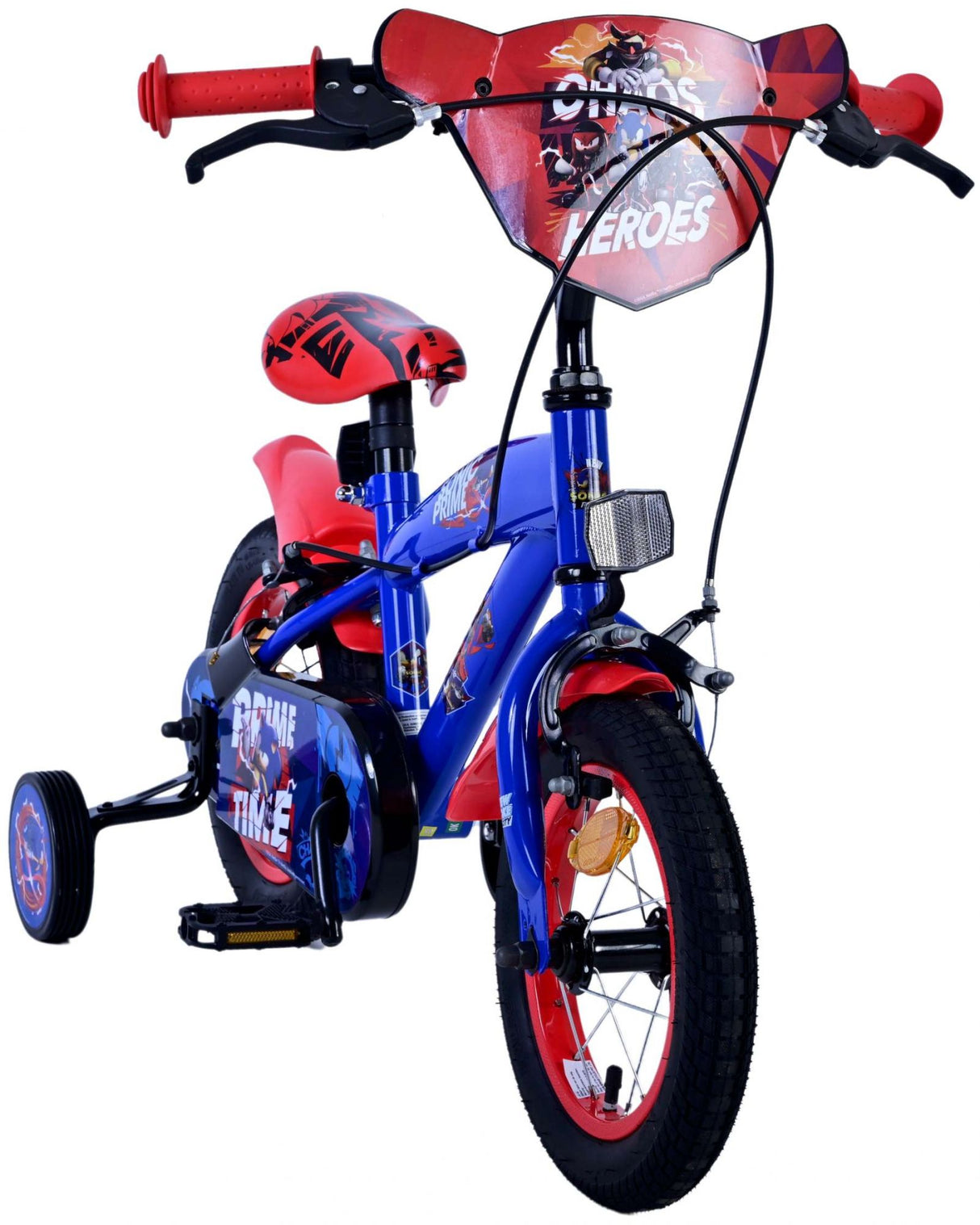 Sonic prime kinderfiets - jongens - 12 inch - blauw rood - twee handremmen
