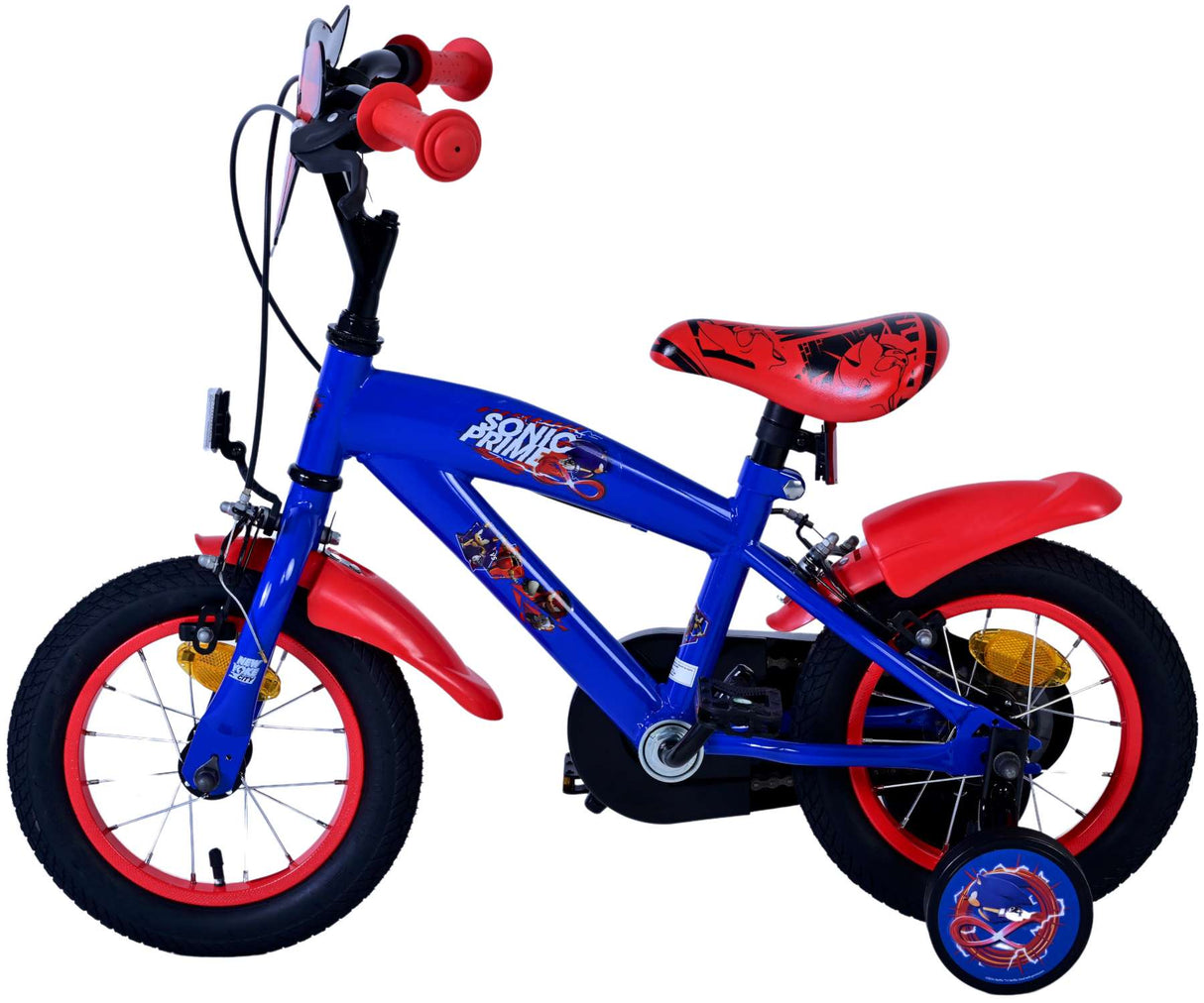 Sonic prime kinderfiets - jongens - 12 inch - blauw rood - twee handremmen