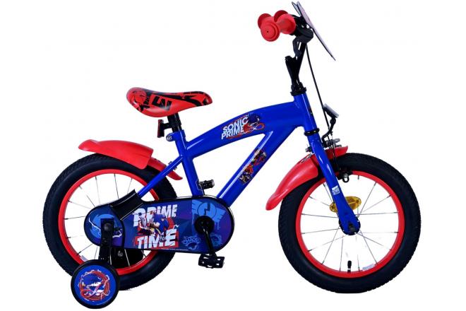 Sonic prime kinderfiets - jongens - 14 inch - blauw rood