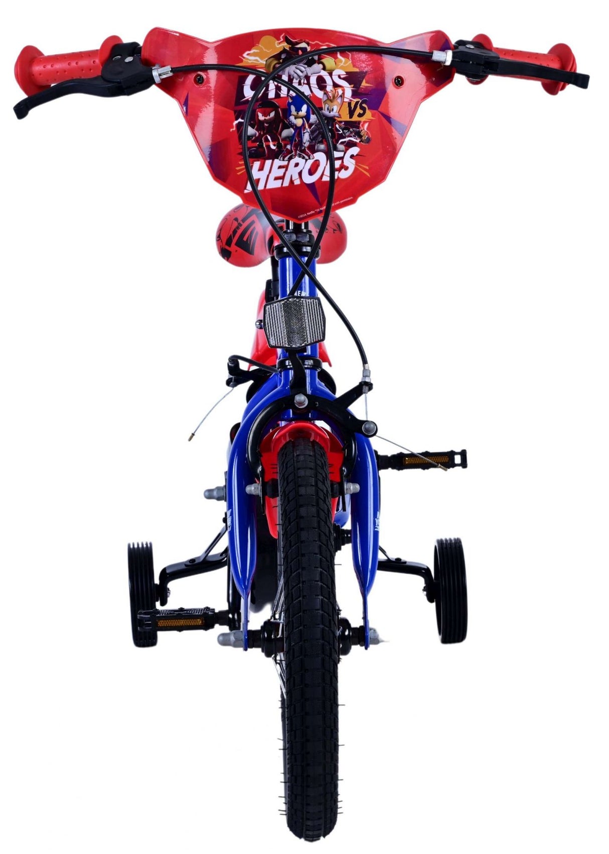 Sonic prime kinderfiets - jongens - 14 inch - blauw rood - twee handremmen