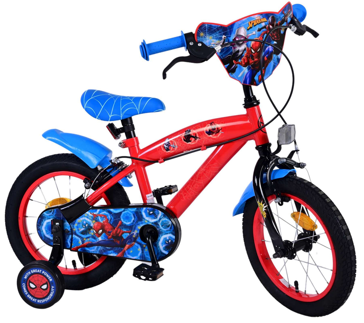 Spiderman ultimate spider-man kinderfiets - jongens - 14 inch - blauw rood - twee handremmen