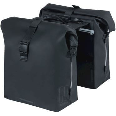 Basil SoHo dubbele fietstas Nordlicht - waterdicht, PU, rolltopsluiting, geschikt voor MIK, 41 ltr, night zwart