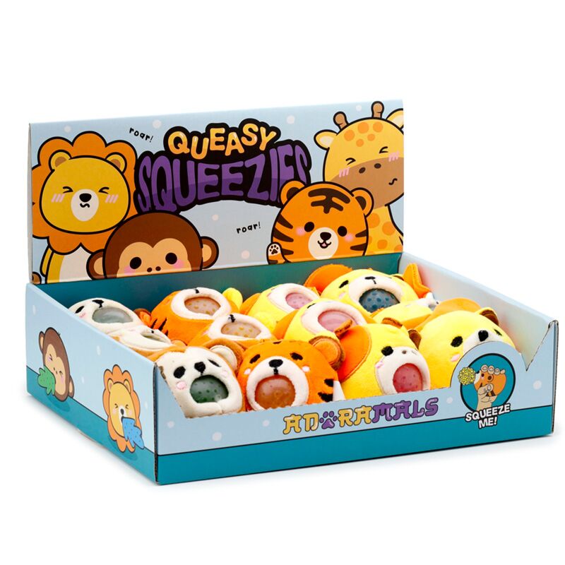 Queasy squeezies adoramals leeuw giraffe aap en tijger pluche speelgoed