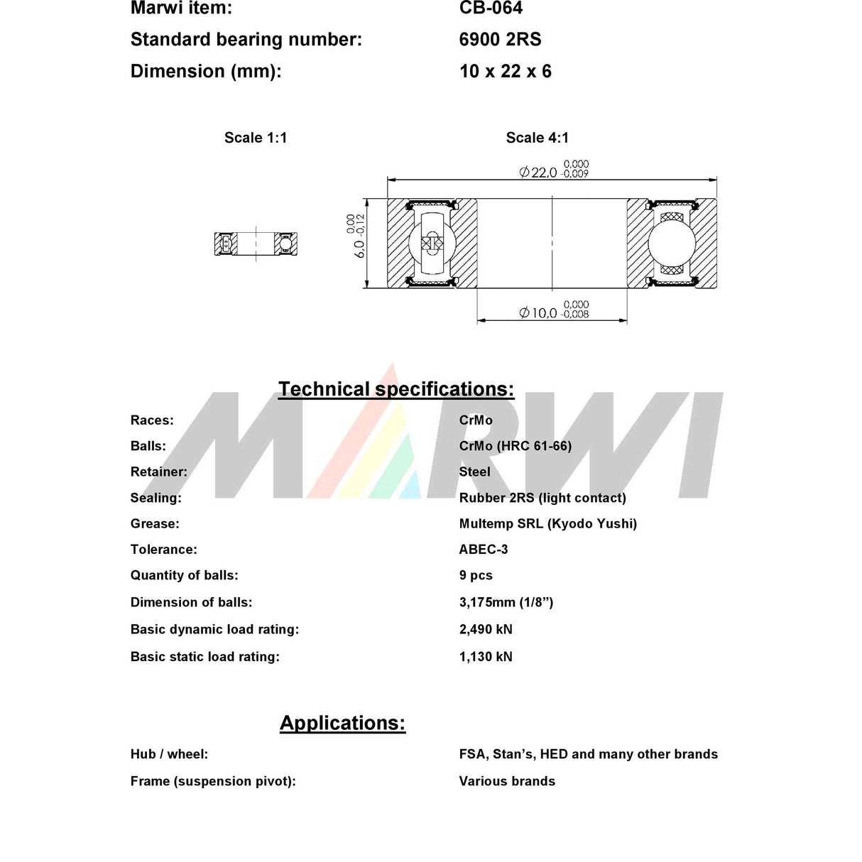 Marwi union kogellager ball bearing union cb-064 10x22x6