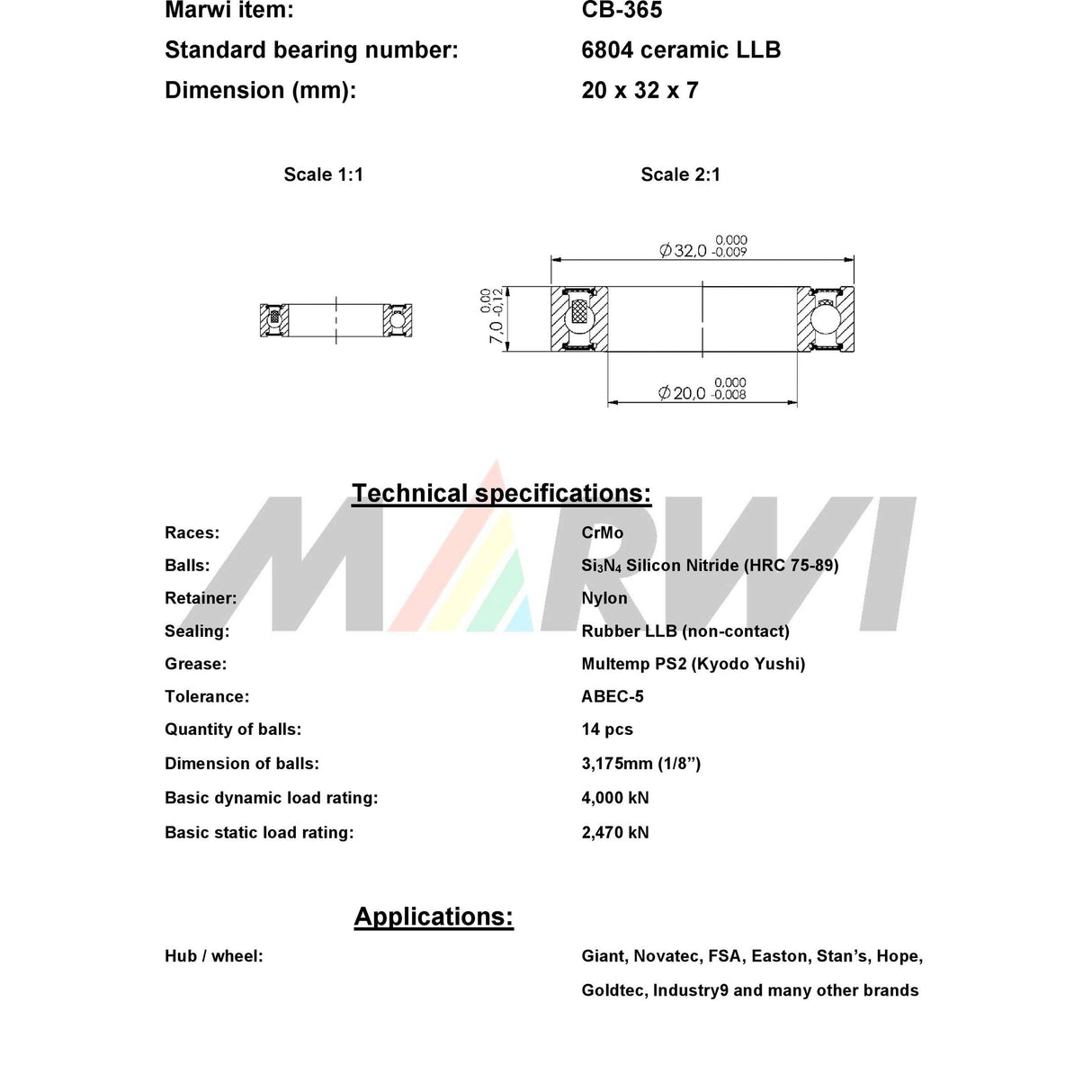 Union kogellager ball bearing cb-365 20x32x7