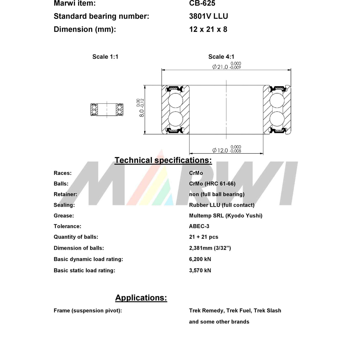 Union kogellager ball bearing cb-625 12x21x8