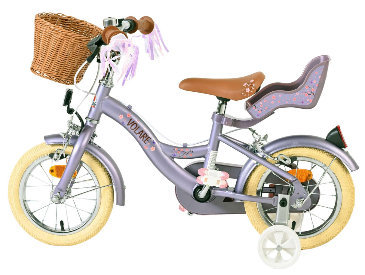 Volare bloesem kinderfiets - meisjes - 12 inch - paars - twee handremmen
