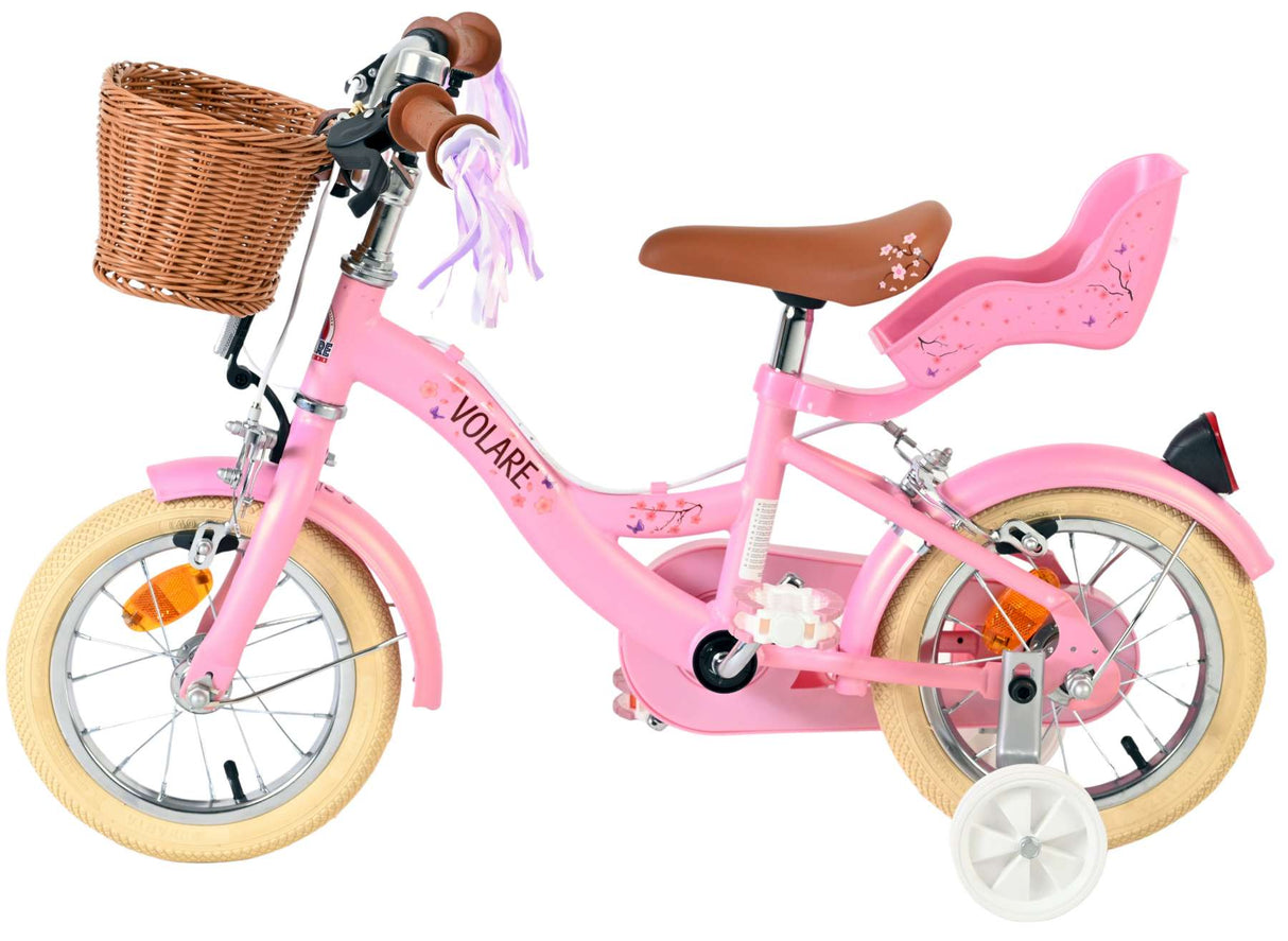 Volare bloesem kinderfiets - meisjes - 12 inch - roze - twee handremmen