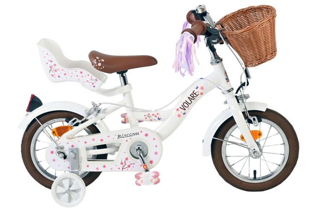 Volare bloesem kinderfiets - meisjes - 12 inch - wit - twee handremmen