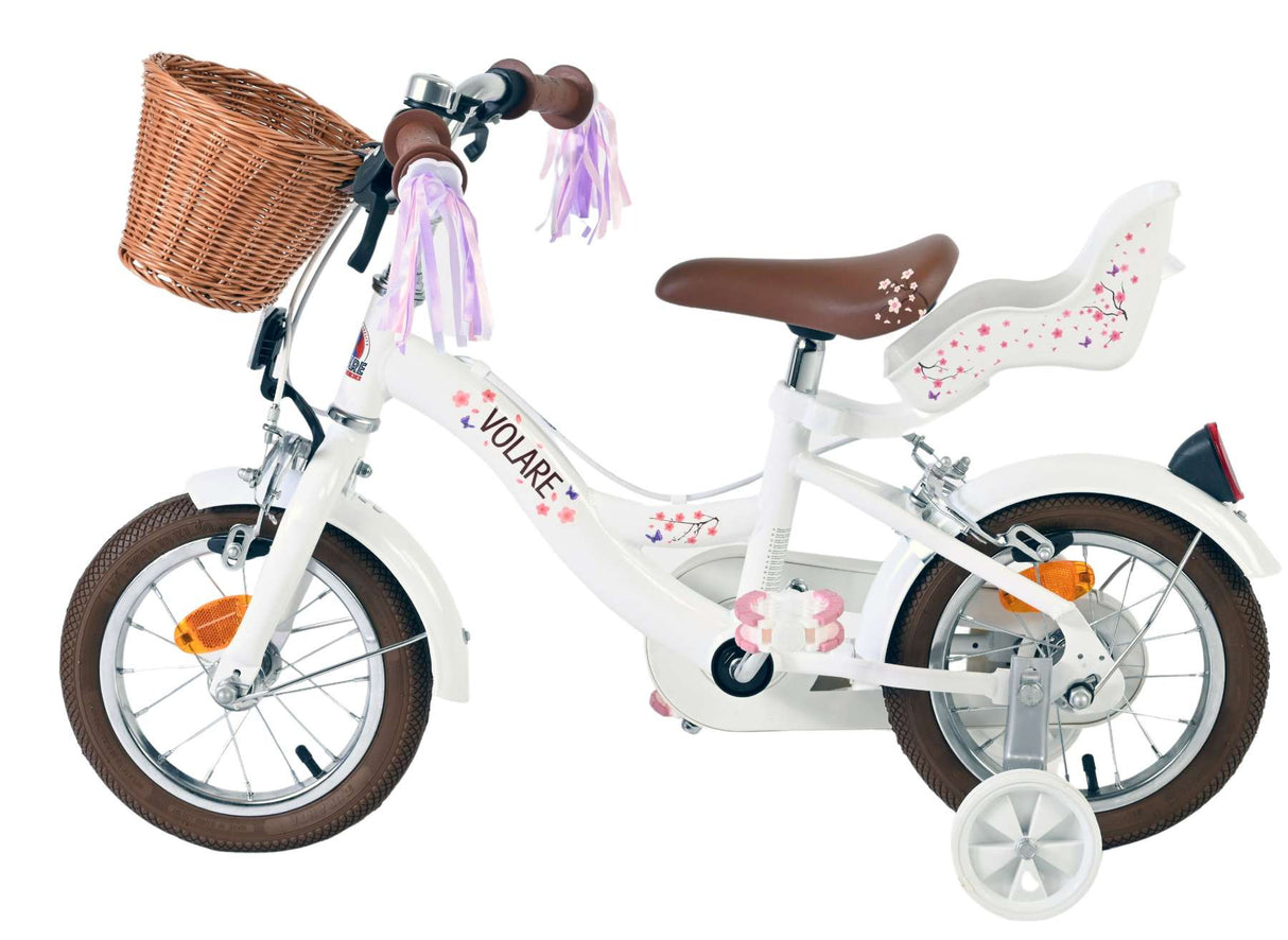 Volare bloesem kinderfiets - meisjes - 12 inch - wit - twee handremmen