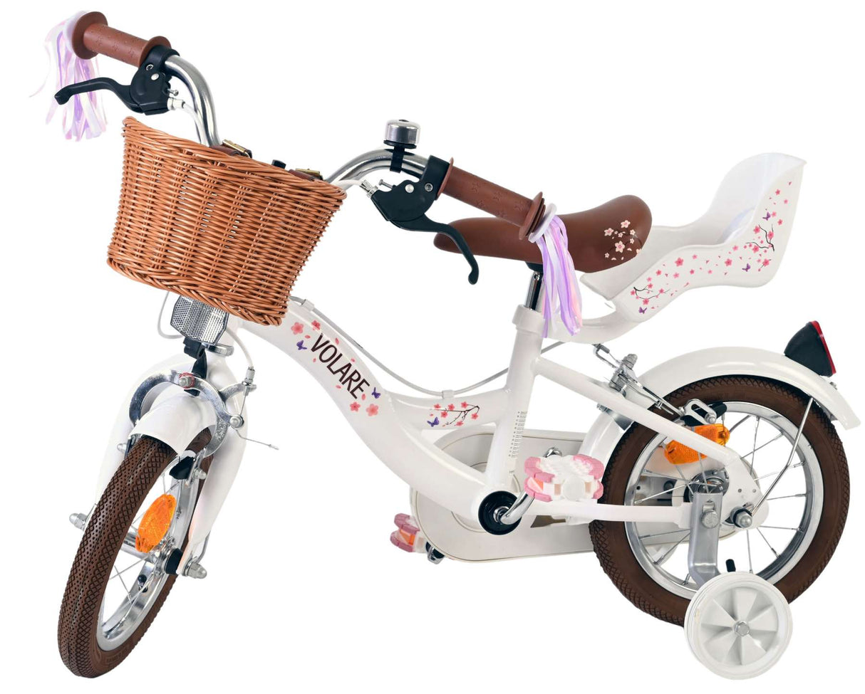 Volare bloesem kinderfiets - meisjes - 12 inch - wit - twee handremmen