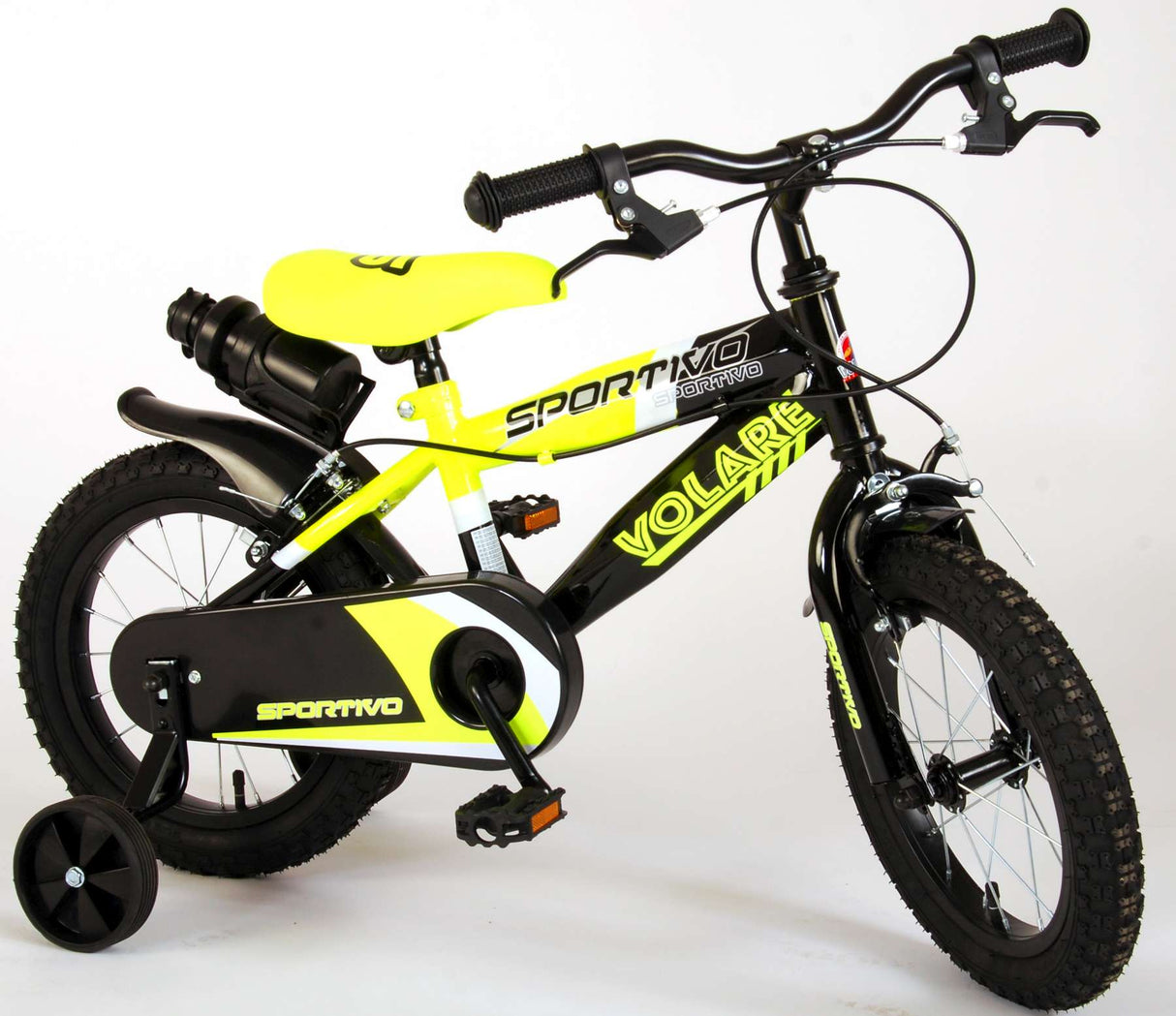 Volare Sportivo Kinderfiets Jongens 14 inch Neon Geel Zwart Twee Handremmen 95% afgemonteerd