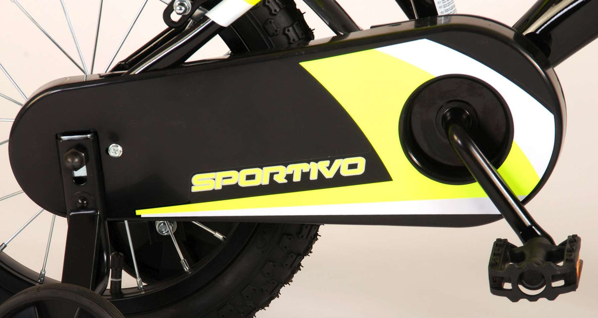 Volare Sportivo Kinderfiets Jongens 14 inch Neon Geel Zwart Twee Handremmen 95% afgemonteerd