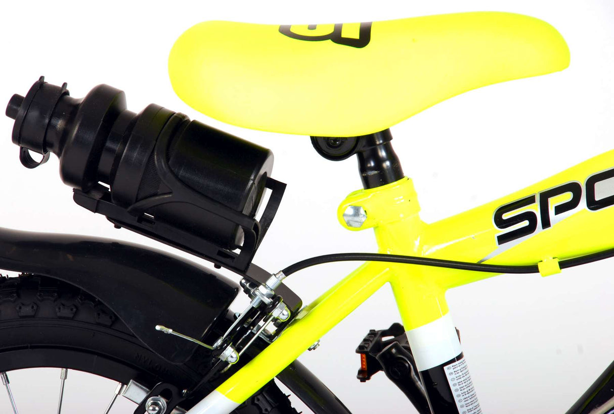 Volare Sportivo Kinderfiets Jongens 14 inch Neon Geel Zwart Twee Handremmen 95% afgemonteerd