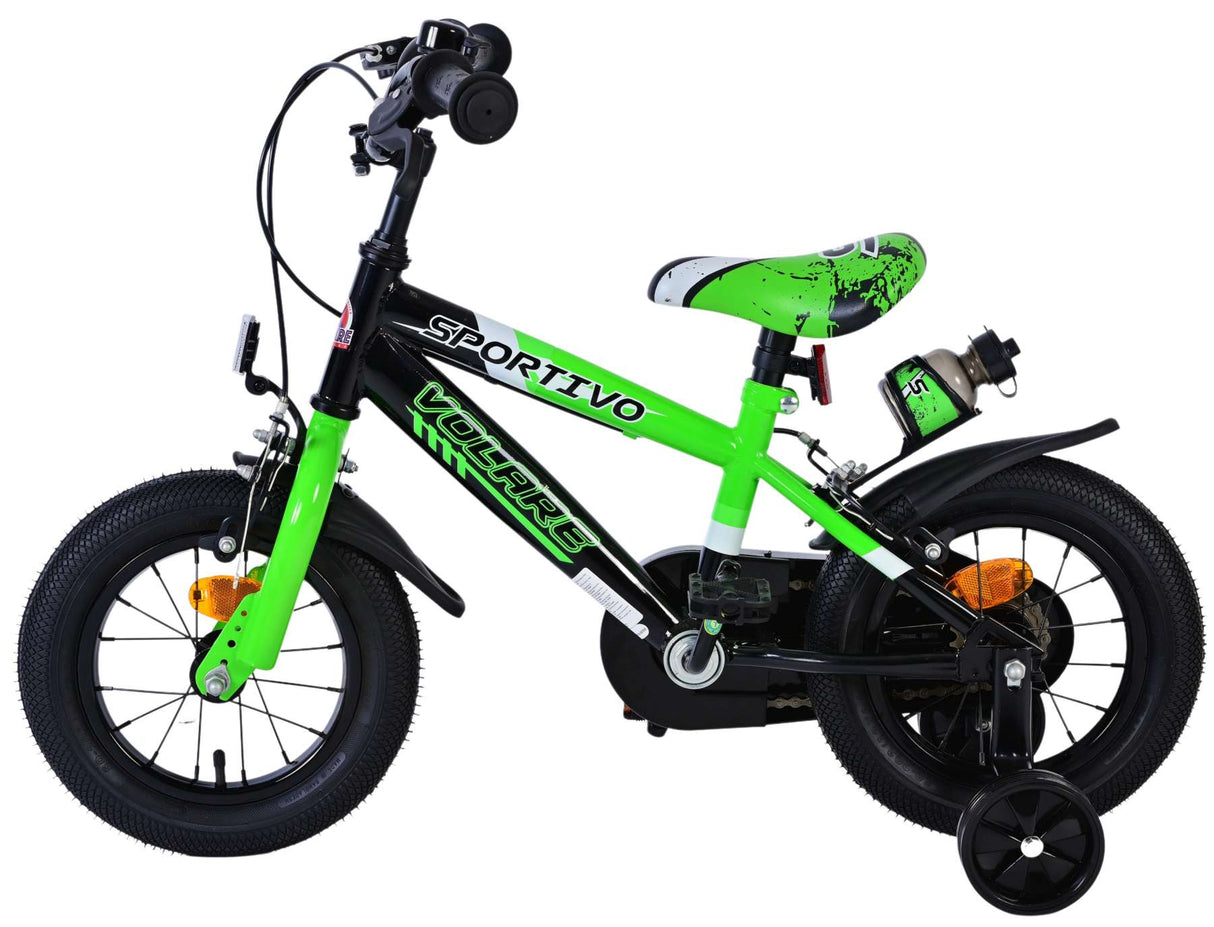 Volare sportivo kinderfiets - jongens - 12 inch - groen zwart - twee handremmen