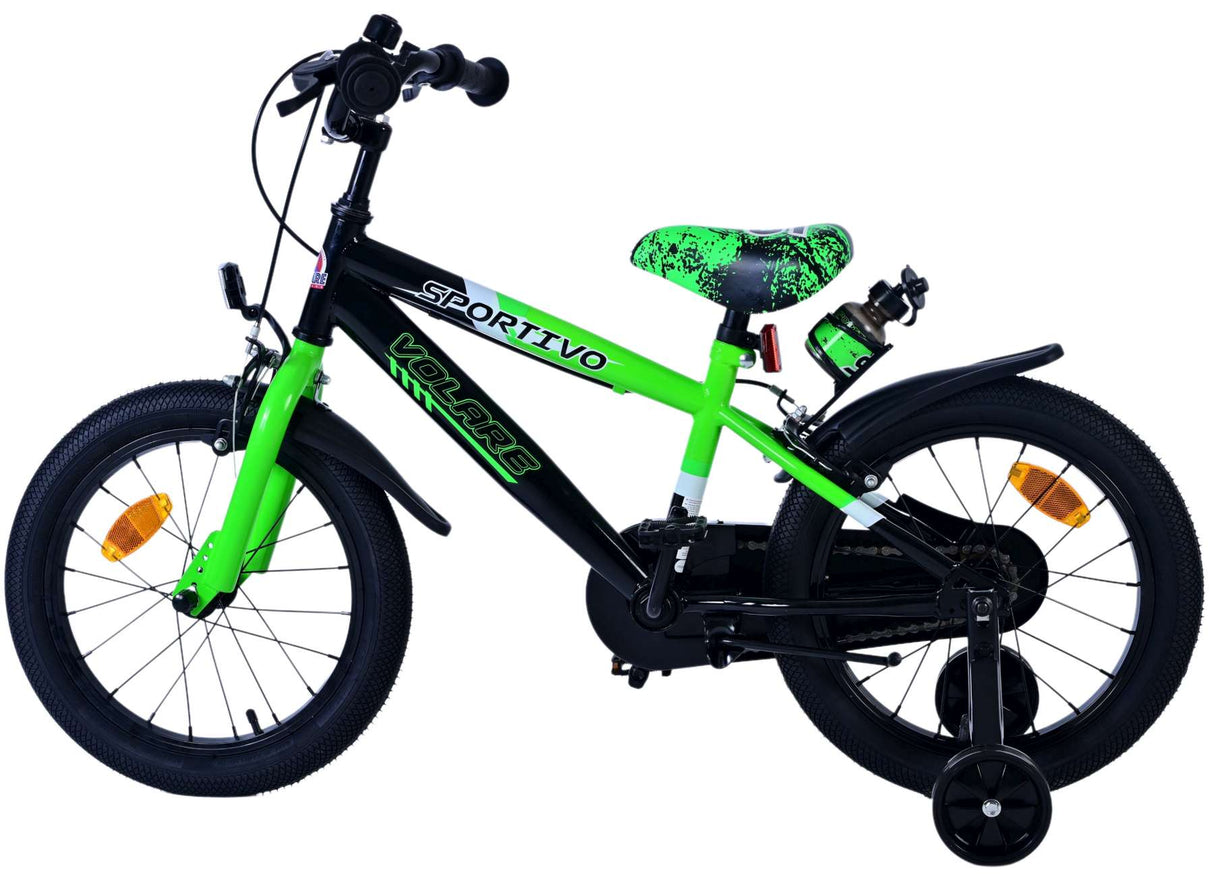 Volare sportivo kinderfiets - jongens - 16 inch - groen zwart - twee handremmen