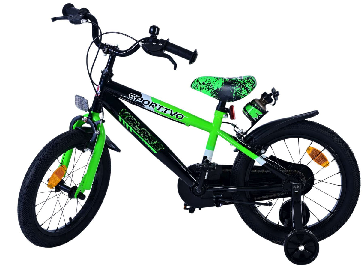 Volare sportivo kinderfiets - jongens - 16 inch - groen zwart - twee handremmen