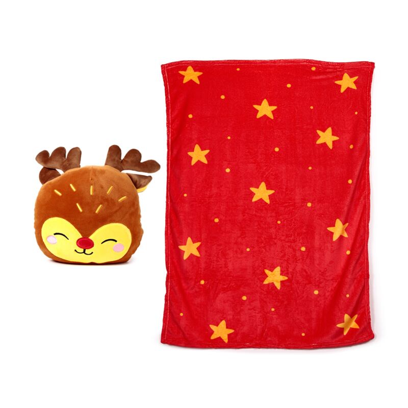 Blankeazzz feestelijke kerstmis rudolph 2-in-1 knuffel reisdeken