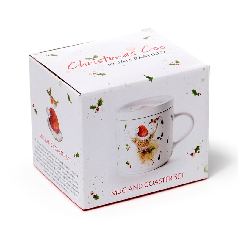 Kerstmis jan pashley highland koe porselein mok onderzetter set