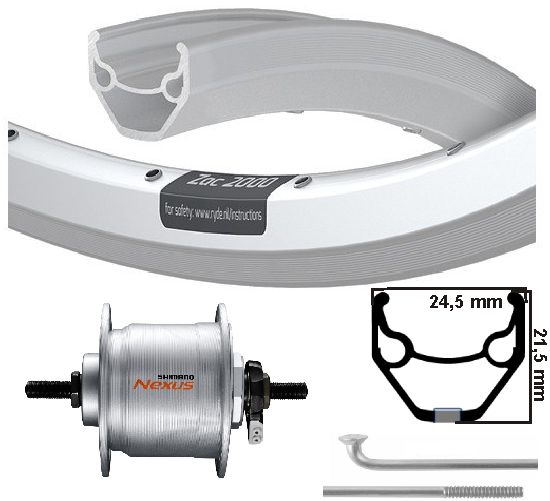 Kgs voorwiel 28inch (622) zac2000 zilver naafdynamo 6v-2.4w vaste