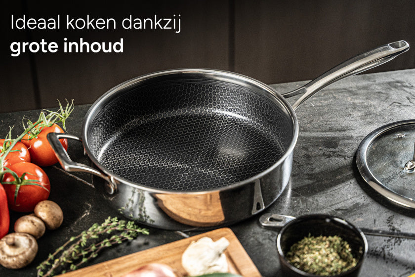 Arbaer hapjespan inductie ø 28 cm met honingraat anti-aanbaklaag met deksel