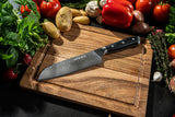 Arbaer koksmes 18 cm japans santoku lemmet damascus staal g10 handvat