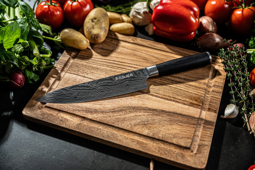 Arbaer koksmes 20 cm japanse damascus print pakka houten handvat